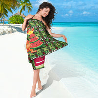 Hawaii Watermelon Mele Kalikimaka Sarong Tribal Pacific Pattern with Tropical Funny Santa Claus LT03 - Polynesian Pride
