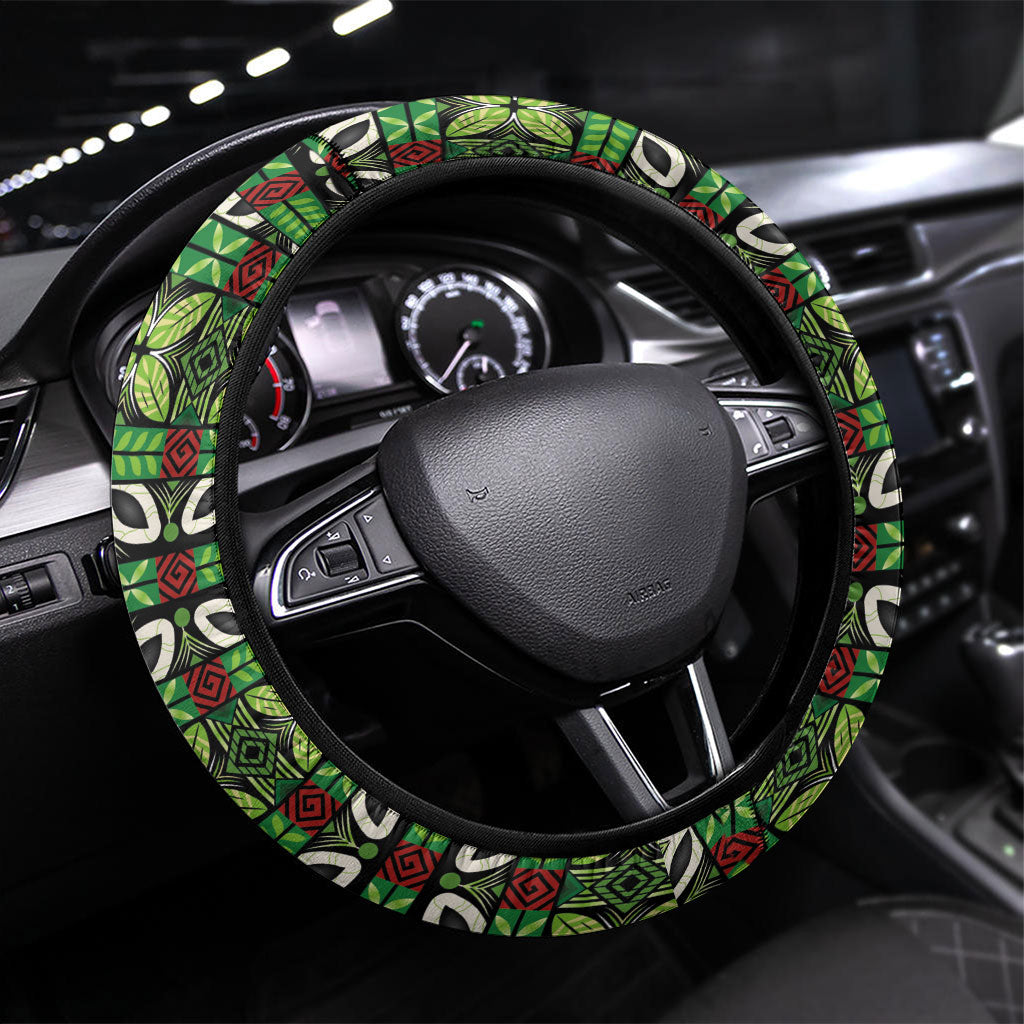 Hawaii Watermelon Mele Kalikimaka Steering Wheel Cover Tribal Pacific Pattern with Tropical Funny Santa Claus LT03 Universal Fit Multicolor - Polynesian Pride