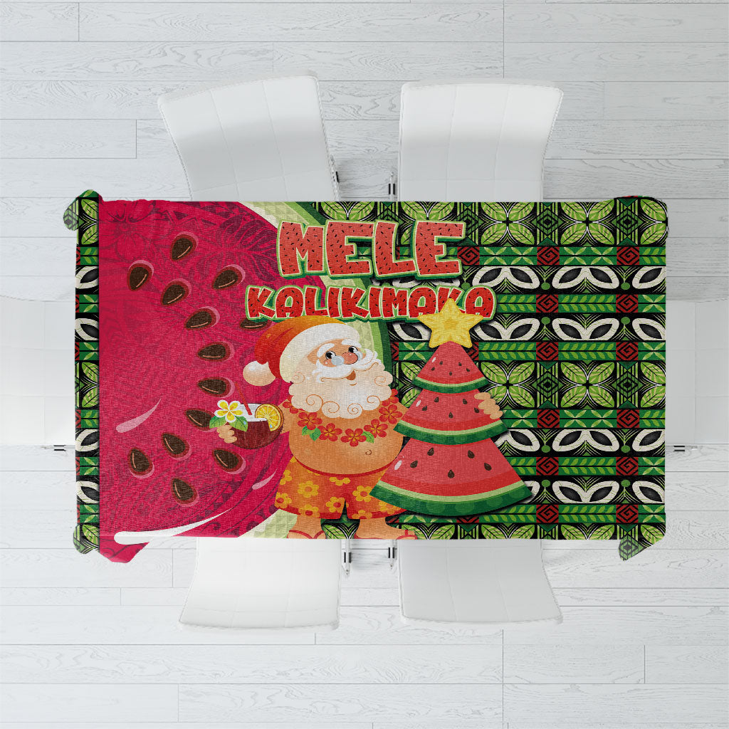 Hawaii Watermelon Mele Kalikimaka Tablecloth Tribal Pacific Pattern with Tropical Funny Santa Claus LT03 Multicolor - Polynesian Pride