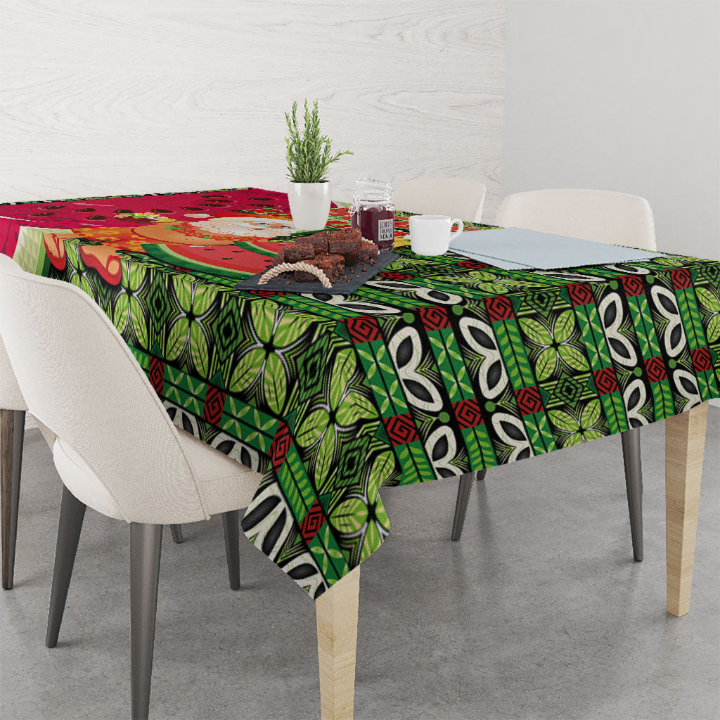 Hawaii Watermelon Mele Kalikimaka Tablecloth Tribal Pacific Pattern with Tropical Funny Santa Claus LT03 - Polynesian Pride