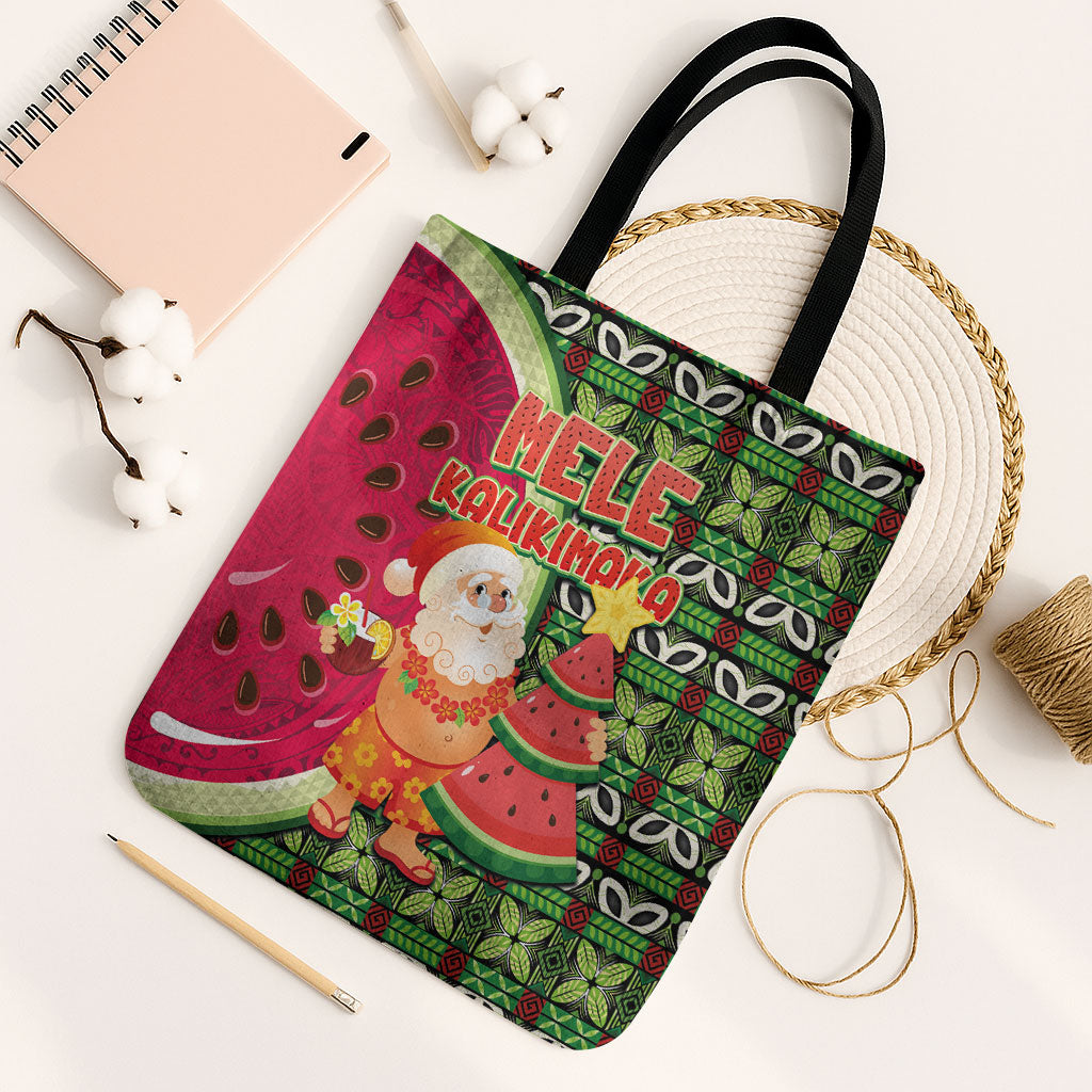 Hawaii Watermelon Mele Kalikimaka Tote Bag Tribal Pacific Pattern with Tropical Funny Santa Claus LT03 Black Strap One Size Multicolor - Polynesian Pride