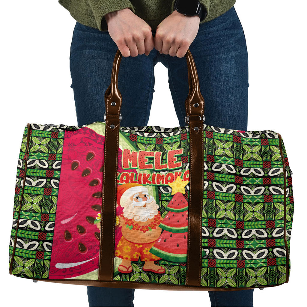 Hawaii Watermelon Mele Kalikimaka Travel Bag Tribal Pacific Pattern with Tropical Funny Santa Claus LT03 Multicolor - Polynesian Pride