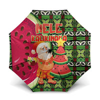 Hawaii Watermelon Mele Kalikimaka Umbrella Tribal Pacific Pattern with Tropical Funny Santa Claus LT03 One Size Folded 11.42 inch Opened Diameter 37.4 inch Multicolor - Polynesian Pride