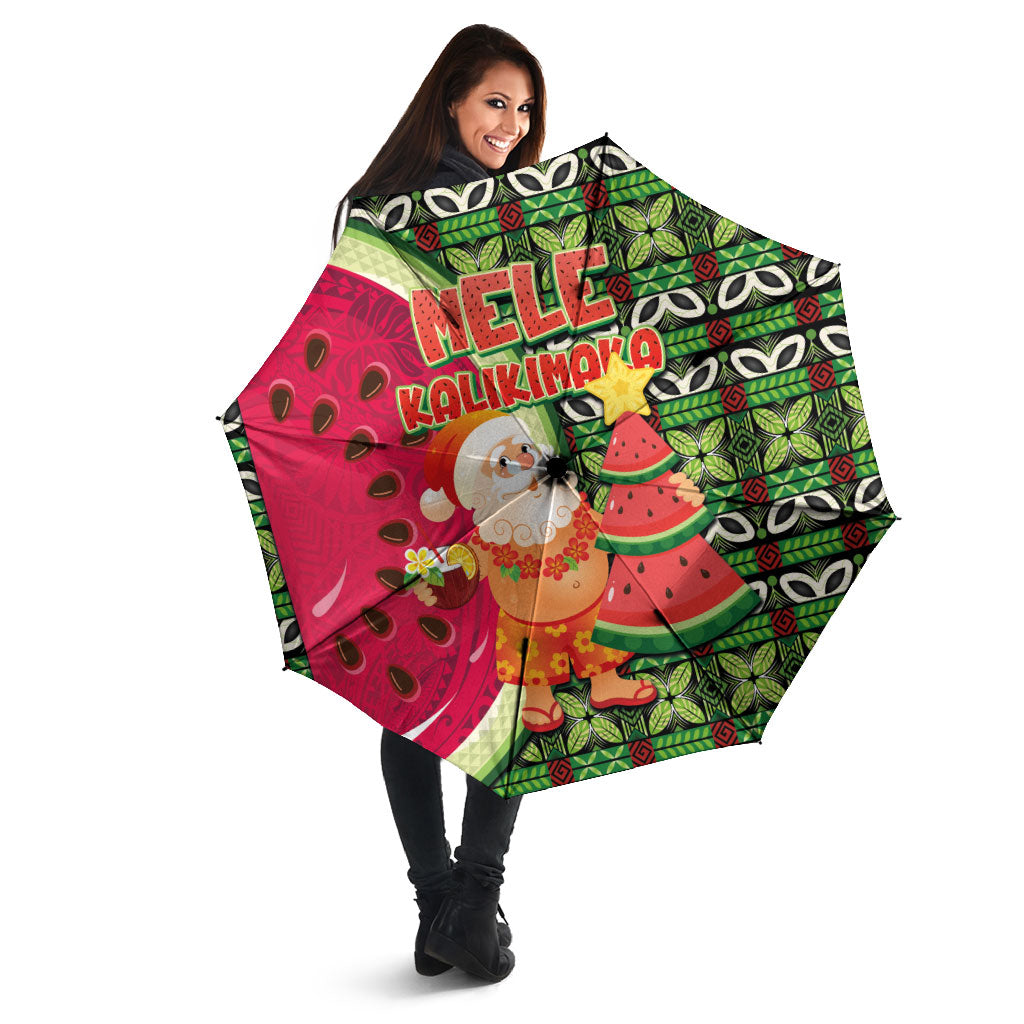 Hawaii Watermelon Mele Kalikimaka Umbrella Tribal Pacific Pattern with Tropical Funny Santa Claus LT03 - Polynesian Pride