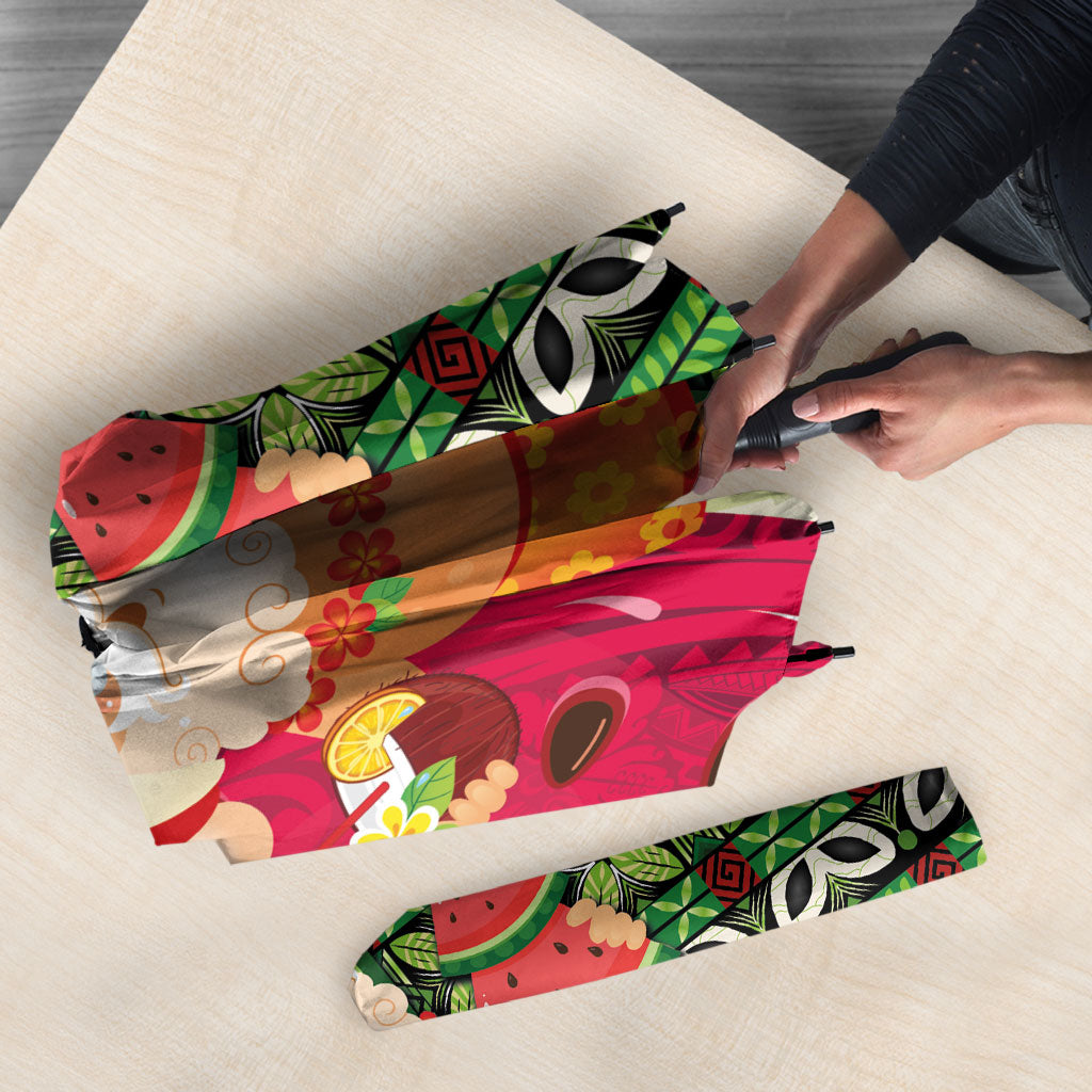 Hawaii Watermelon Mele Kalikimaka Umbrella Tribal Pacific Pattern with Tropical Funny Santa Claus LT03 - Polynesian Pride