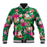 Hawaii Mele Kalikimaka Baseball Jacket Tropical Plants with Santa Claus LT03 Unisex Multicolor - Polynesian Pride