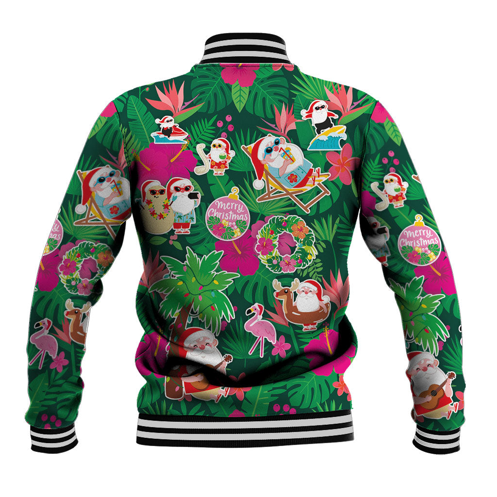 Hawaii Mele Kalikimaka Baseball Jacket Tropical Plants with Santa Claus LT03 - Polynesian Pride