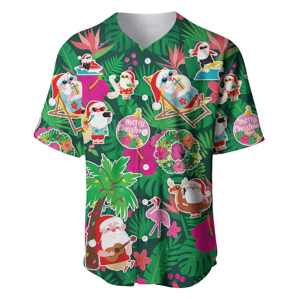 Hawaii Mele Kalikimaka Baseball Jersey Tropical Plants with Santa Claus LT03 Multicolor - Polynesian Pride