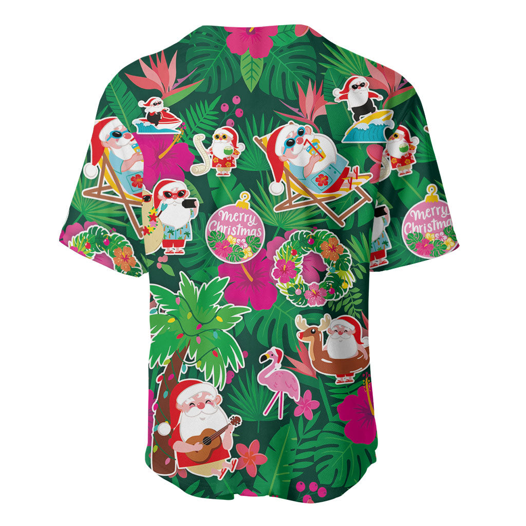 Hawaii Mele Kalikimaka Baseball Jersey Tropical Plants with Santa Claus LT03 - Polynesian Pride