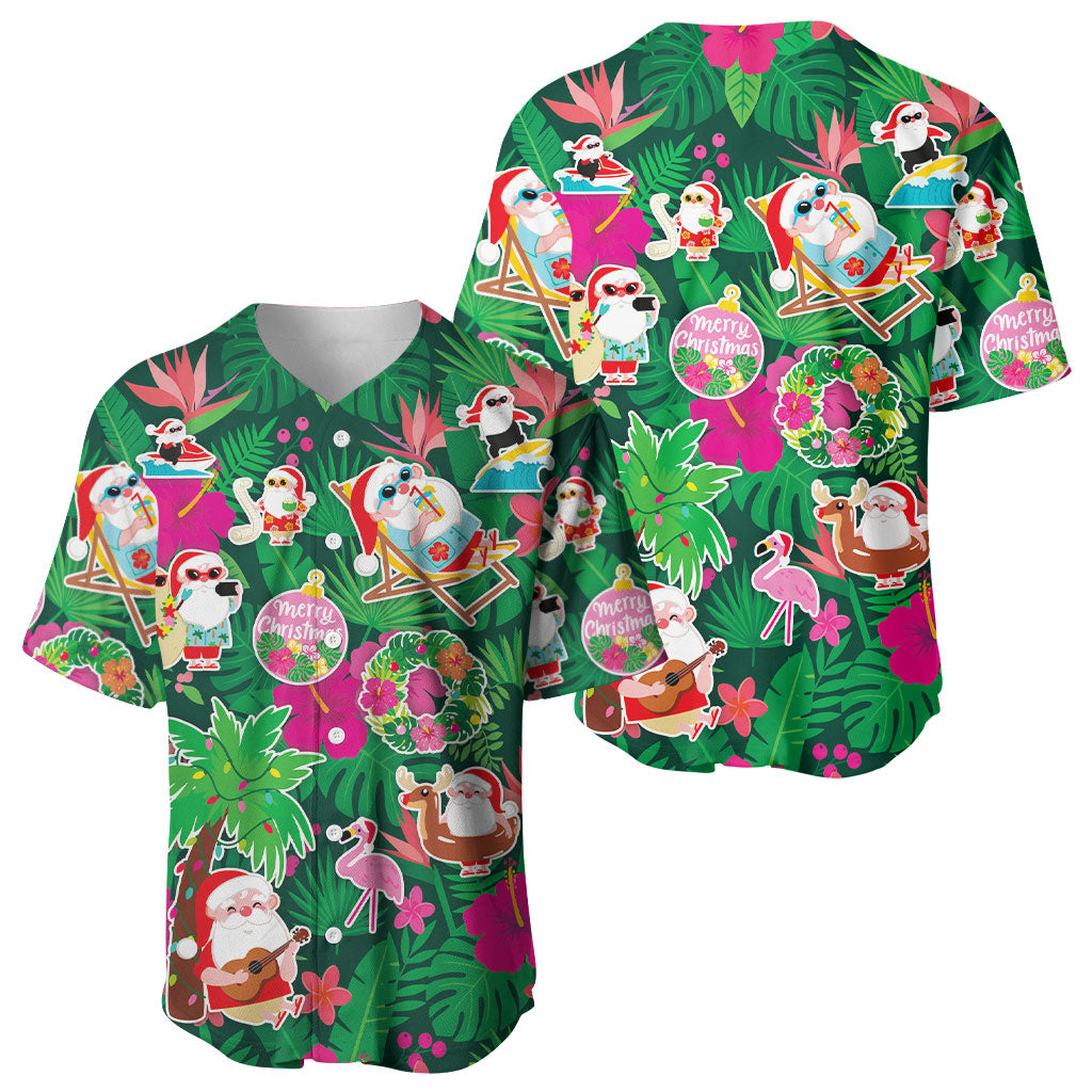 Hawaii Mele Kalikimaka Baseball Jersey Tropical Plants with Santa Claus LT03 - Polynesian Pride