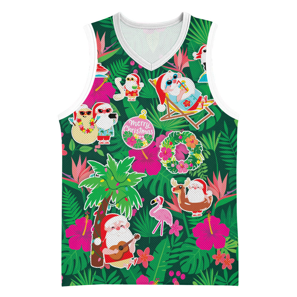 Hawaii Mele Kalikimaka Basketball Jersey Tropical Plants with Santa Claus LT03 Unisex Multicolor - Polynesian Pride