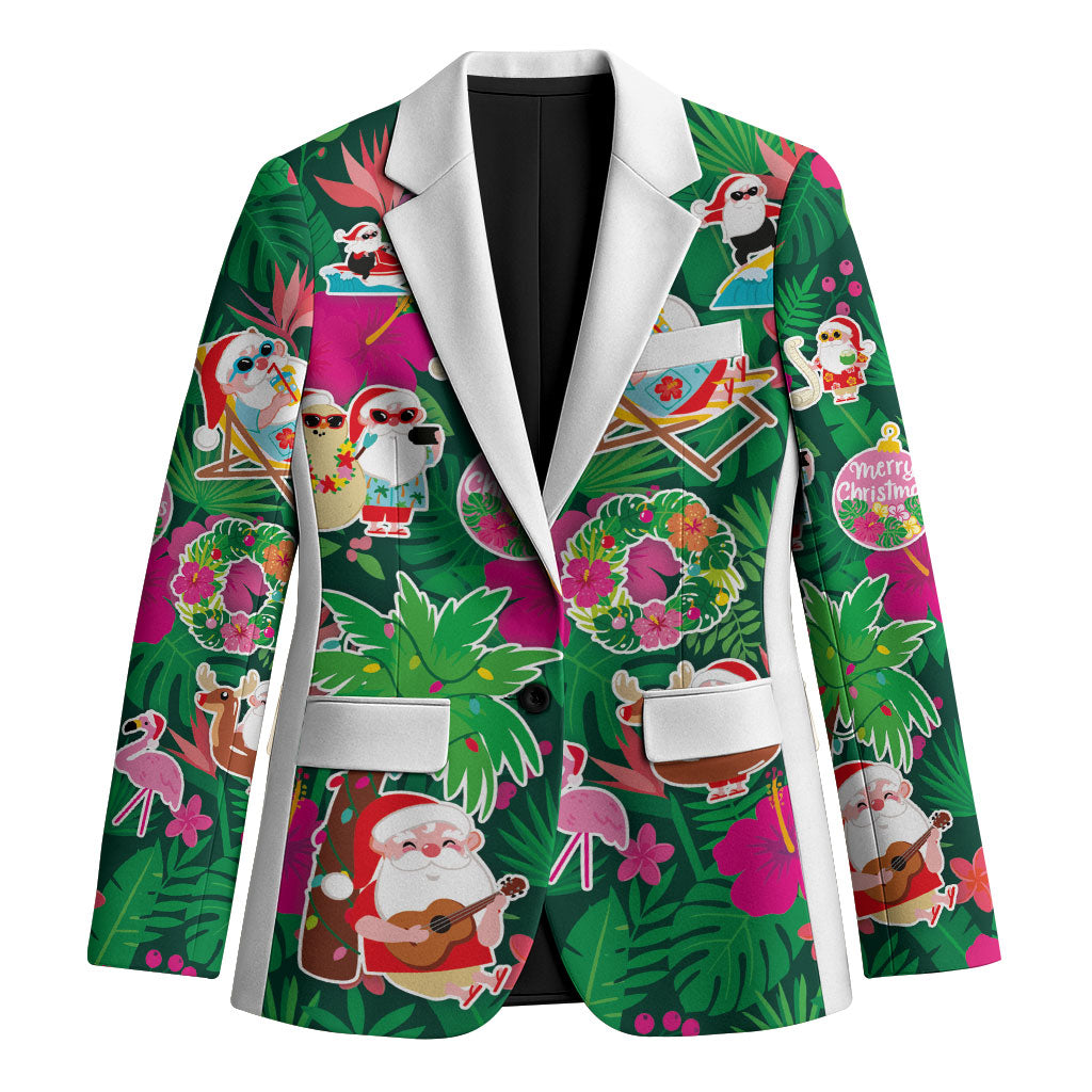 Hawaii Mele Kalikimaka Blazer Tropical Plants with Santa Claus LT03 Unisex Multicolor - Polynesian Pride