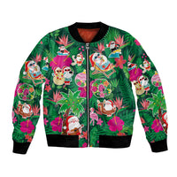 Hawaii Mele Kalikimaka Bomber Jacket Tropical Plants with Santa Claus LT03 Unisex Multicolor - Polynesian Pride