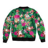 Hawaii Mele Kalikimaka Bomber Jacket Tropical Plants with Santa Claus LT03 - Polynesian Pride