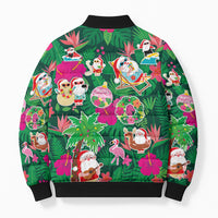 Hawaii Mele Kalikimaka Bomber Puffer Jacket Tropical Plants with Santa Claus LT03 - Polynesian Pride