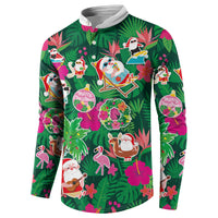 Hawaii Mele Kalikimaka Button Sweatshirt Tropical Plants with Santa Claus LT03 - Polynesian Pride
