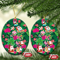 Hawaii Mele Kalikimaka Ceramic Ornament Tropical Plants with Santa Claus LT03 Oval Multicolor - Polynesian Pride