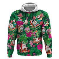 Hawaii Mele Kalikimaka Hoodie Tropical Plants with Santa Claus LT03 Pullover Hoodie Multicolor - Polynesian Pride