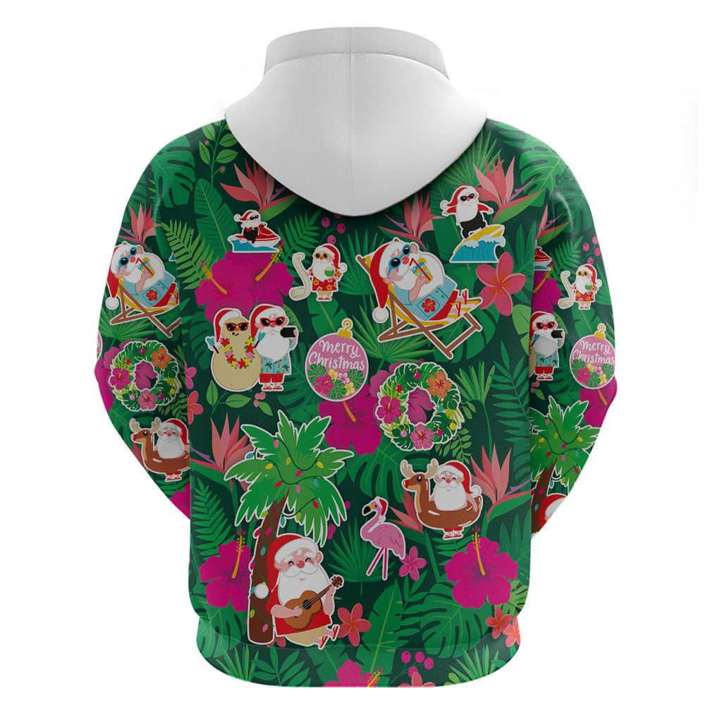 Hawaii Mele Kalikimaka Hoodie Tropical Plants with Santa Claus LT03 - Polynesian Pride