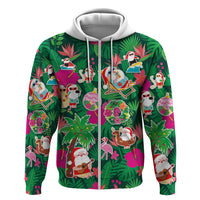 Hawaii Mele Kalikimaka Hoodie Tropical Plants with Santa Claus LT03 Zip Hoodie Multicolor - Polynesian Pride