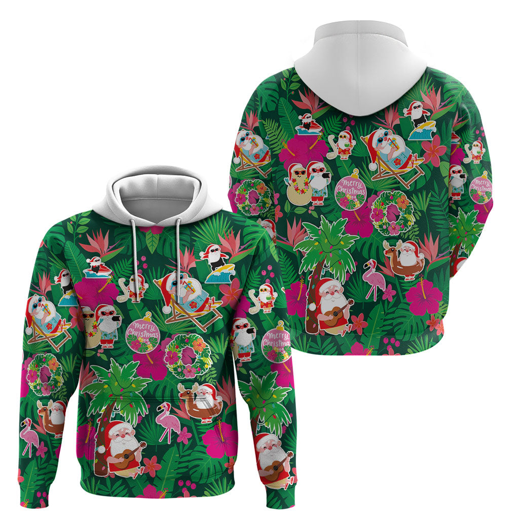 Hawaii Mele Kalikimaka Hoodie Tropical Plants with Santa Claus LT03 - Polynesian Pride