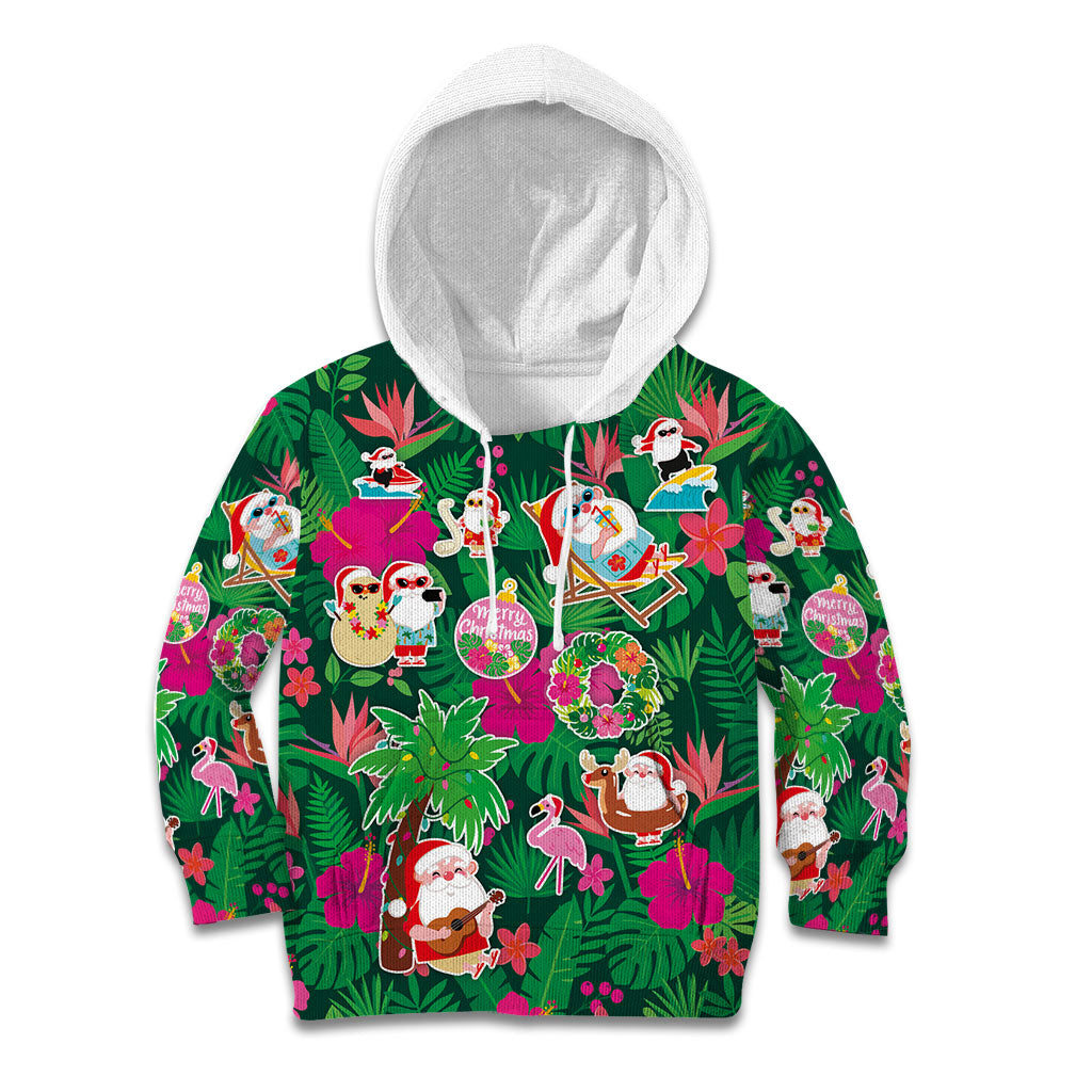 Hawaii Mele Kalikimaka Kid Hoodie Tropical Plants with Santa Claus LT03 Hoodie Multicolor - Polynesian Pride