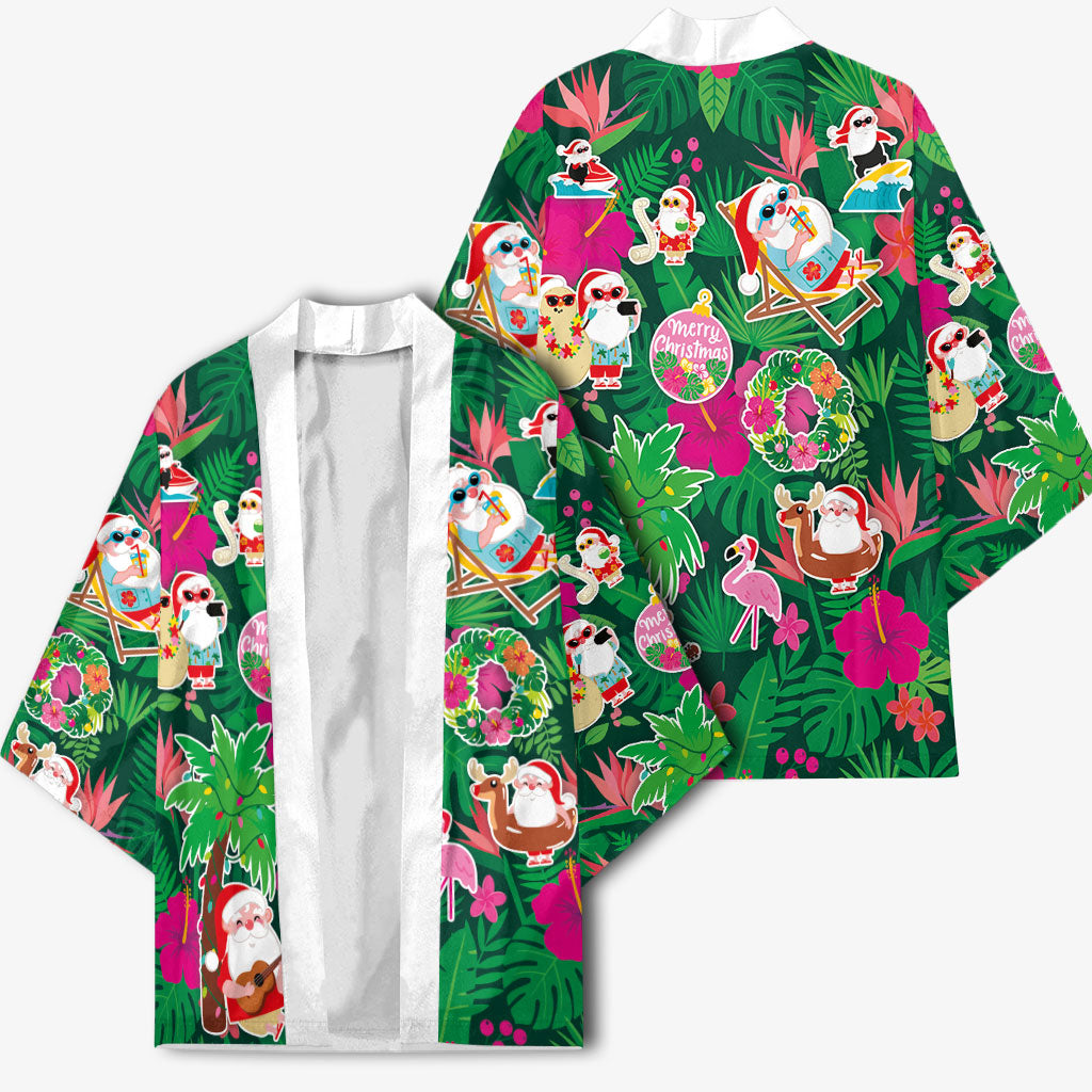 Hawaii Mele Kalikimaka Kimono Tropical Plants with Santa Claus LT03 - Polynesian Pride