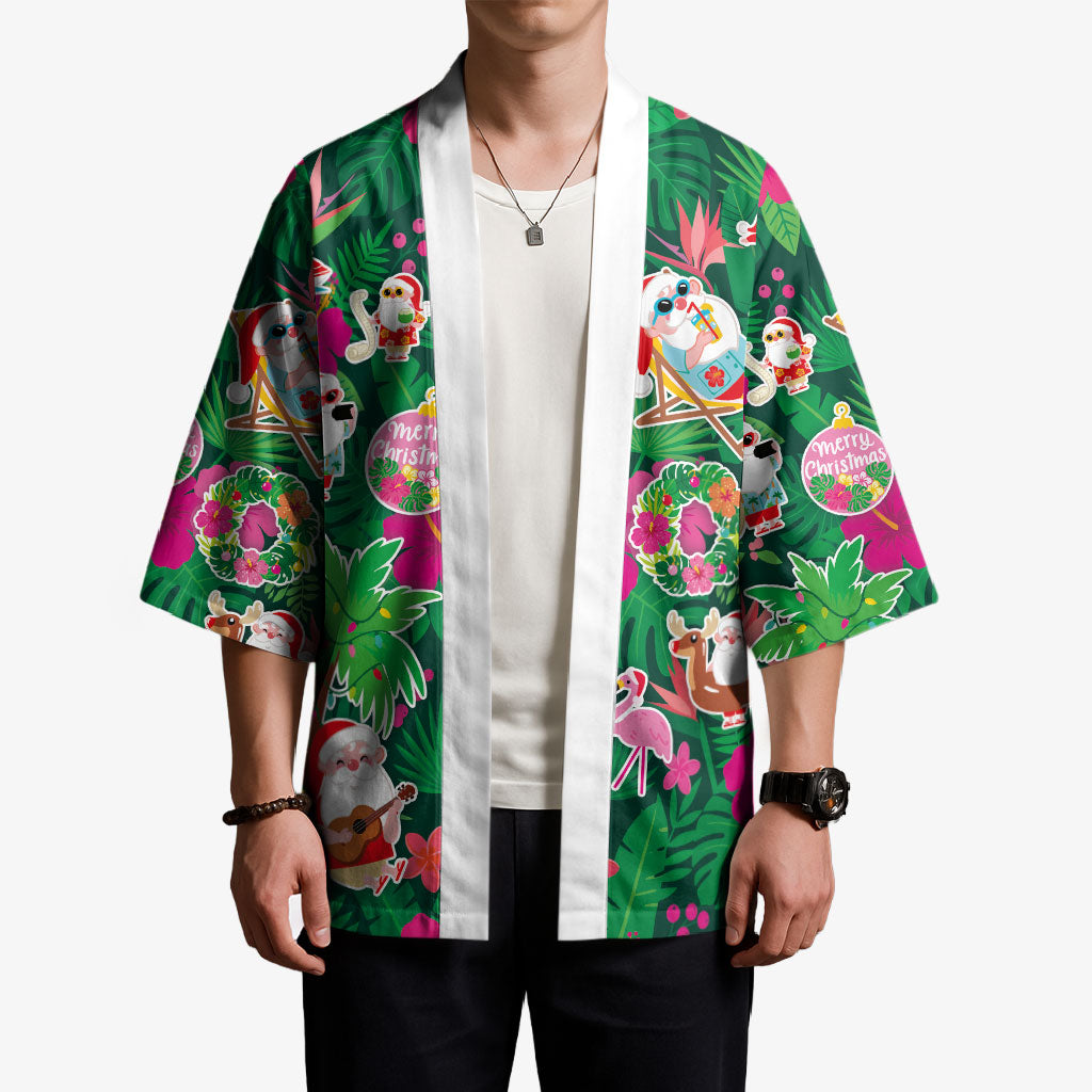 Hawaii Mele Kalikimaka Kimono Tropical Plants with Santa Claus LT03 - Polynesian Pride