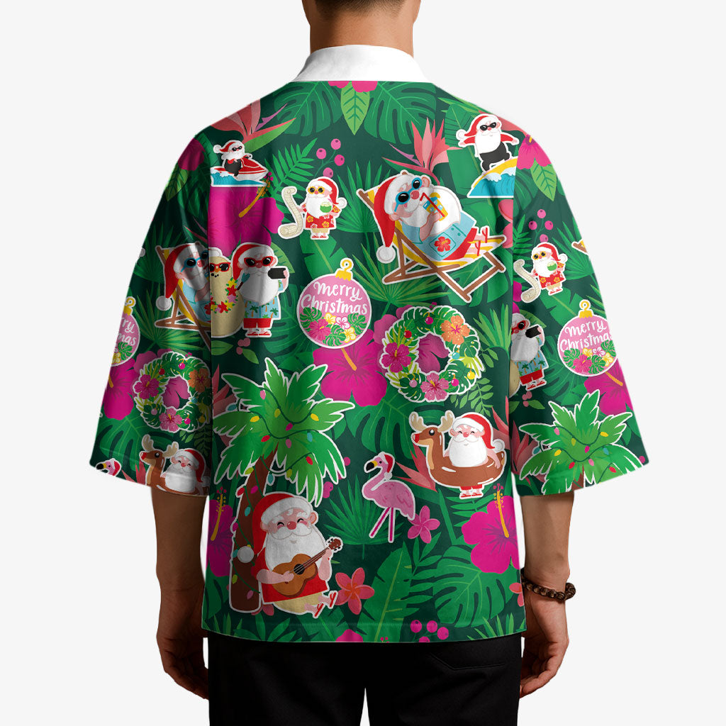 Hawaii Mele Kalikimaka Kimono Tropical Plants with Santa Claus LT03 - Polynesian Pride