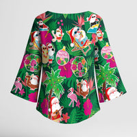 Hawaii Mele Kalikimaka Kimono Sleeve Blouse Tropical Plants with Santa Claus LT03 - Polynesian Pride