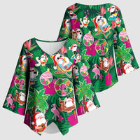 Hawaii Mele Kalikimaka Kimono Sleeve Blouse Tropical Plants with Santa Claus LT03 - Polynesian Pride