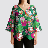 Hawaii Mele Kalikimaka Kimono Sleeve Blouse Tropical Plants with Santa Claus LT03 - Polynesian Pride