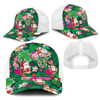 Hawaii Mele Kalikimaka Mesh Trucker Cap Tropical Plants with Santa Claus LT03 - Polynesian Pride