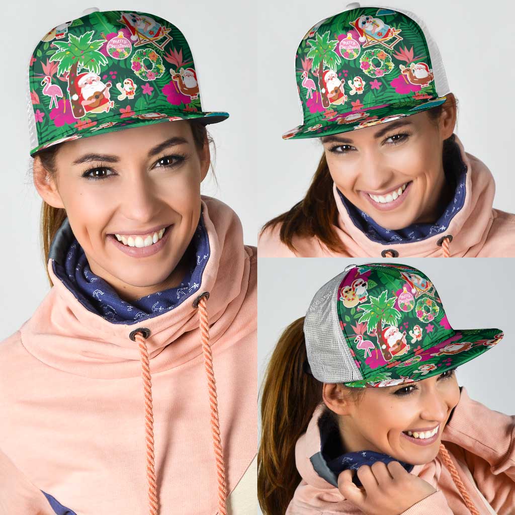 Hawaii Mele Kalikimaka Mesh Trucker Cap Tropical Plants with Santa Claus LT03 - Polynesian Pride