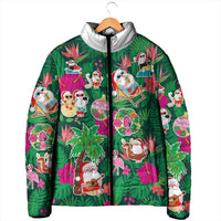 Hawaii Mele Kalikimaka Padded Jacket Tropical Plants with Santa Claus LT03 - Polynesian Pride