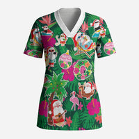 Hawaii Mele Kalikimaka Scrub Top Tropical Plants with Santa Claus LT03 Adult Multicolor - Polynesian Pride