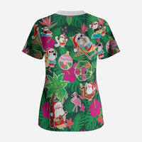 Hawaii Mele Kalikimaka Scrub Top Tropical Plants with Santa Claus LT03 - Polynesian Pride