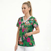 Hawaii Mele Kalikimaka Scrub Top Tropical Plants with Santa Claus LT03 - Polynesian Pride