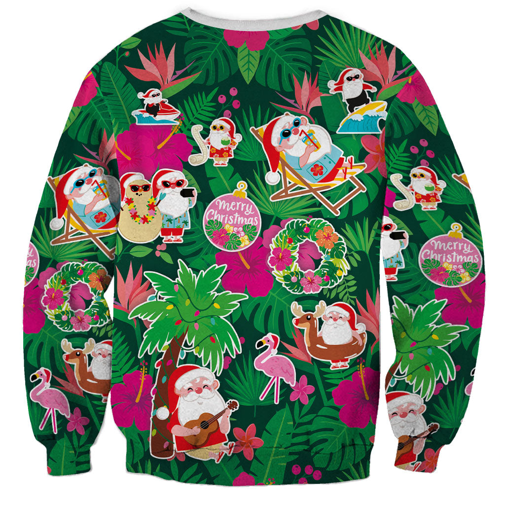 Hawaii Mele Kalikimaka Sweatshirt Tropical Plants with Santa Claus LT03 - Polynesian Pride