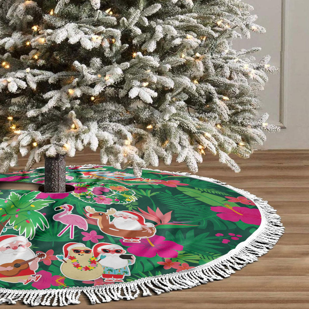 Hawaii Mele Kalikimaka Tree Skirt Tropical Plants with Santa Claus LT03 - Polynesian Pride