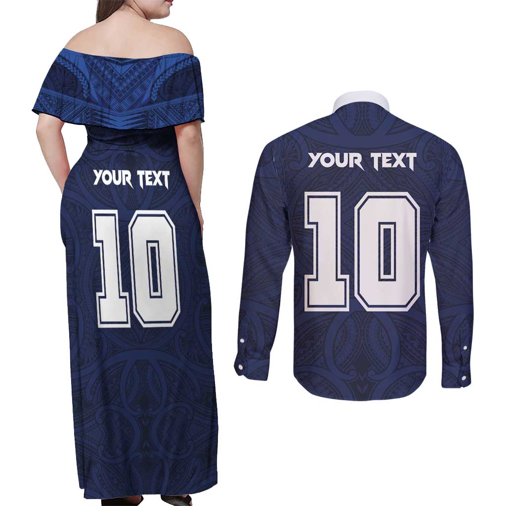 Custom Rugby Toa Samoa Couples Matching Off Shoulder Maxi Dress and Long Sleeve Button Shirt Champions Six Eight Five - Polynesian Pride