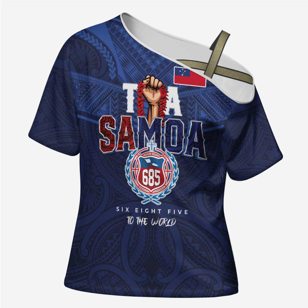 Custom Rugby Toa Samoa Cross Shoulder Shirt Champions Six Eight Five - Polynesian Pride
