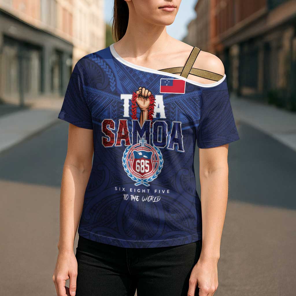 Custom Rugby Toa Samoa Cross Shoulder Shirt Champions Six Eight Five - Polynesian Pride