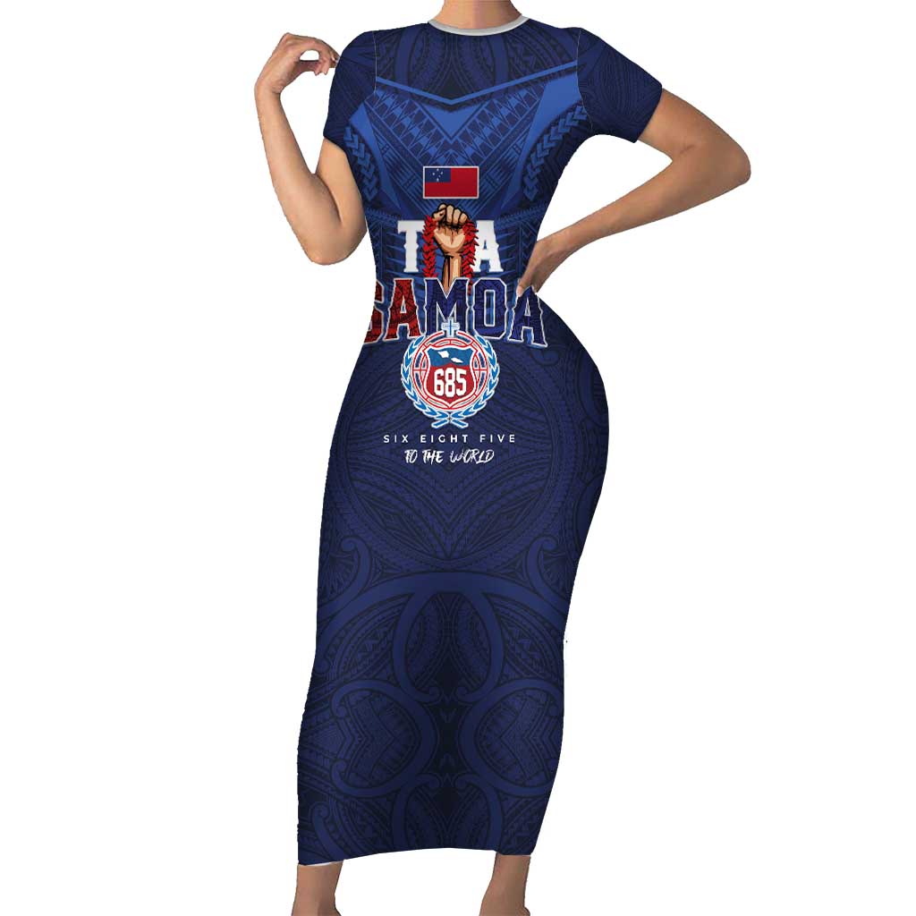 Custom Rugby Toa Samoa Family Matching Short Sleeve Bodycon Dress and Hawaiian Shirt Champions Six Eight Five - Polynesian Pride