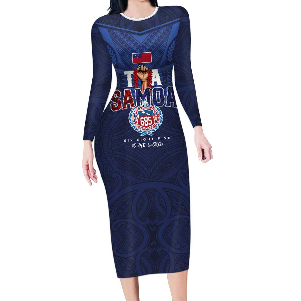 Custom Rugby Toa Samoa Long Sleeve Bodycon Dress Champions Six Eight Five - Polynesian Pride