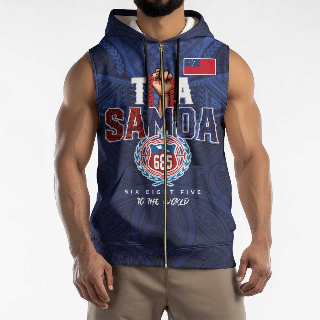 Custom Rugby Toa Samoa Sleeveless Zip Hoodie Champions Six Eight Five - Polynesian Pride