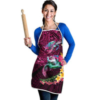 Hawaiian Plumeria and Hibiscus with Turtles Apron Polynesian Art Red Color - Polynesian Pride
