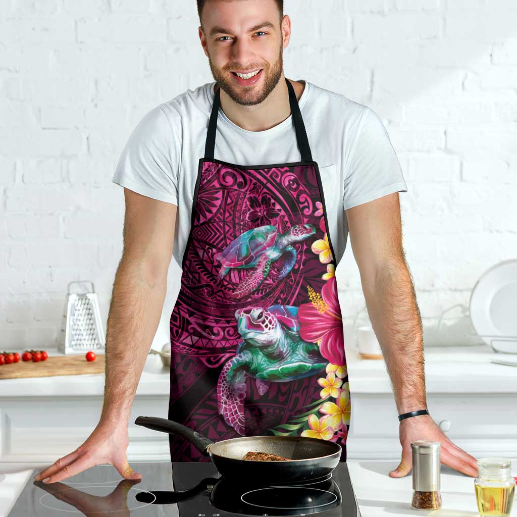 Hawaiian Plumeria and Hibiscus with Turtles Apron Polynesian Art Red Color - Polynesian Pride