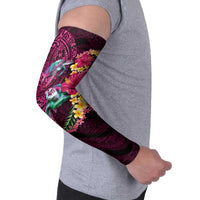 Hawaiian Plumeria and Hibiscus with Turtles Arm Sleeves Polynesian Art Red Color - Polynesian Pride