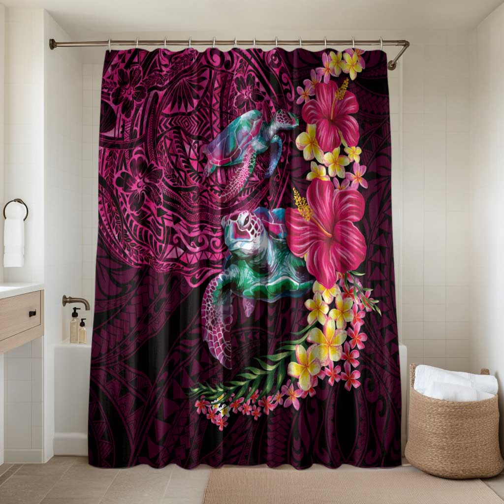 Hawaiian Plumeria and Hibiscus with Turtles Bathroom Set Polynesian Art Red Color - Polynesian Pride